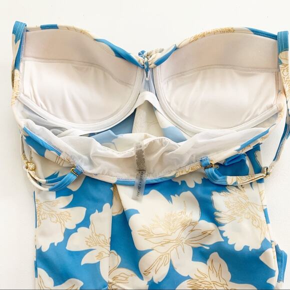 Victoria’s Secret Tankini Forever Sexy Blue Cream Gold Floral Top Size 34C - Picture 6 of 11